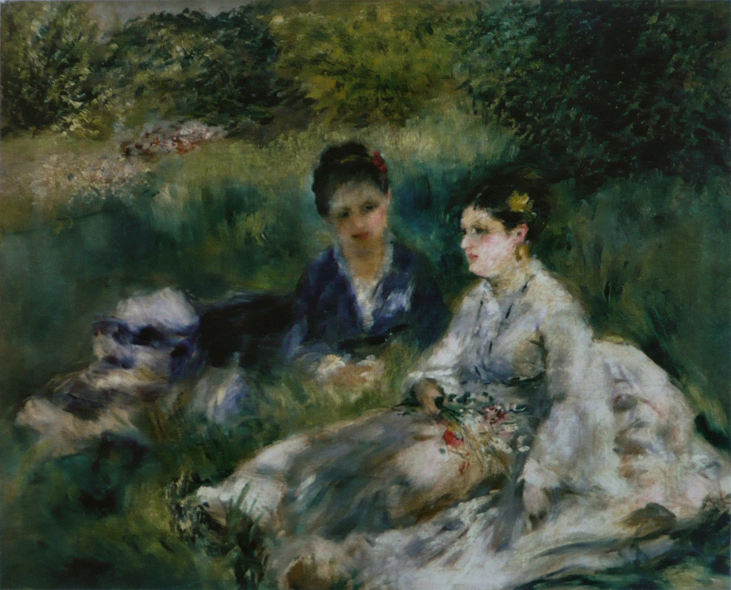 Reproduction du tableau « Deux femmes dans l'herbe - Pierre-Auguste Renoir » par Alpha Reproduction en peinture à l’huile