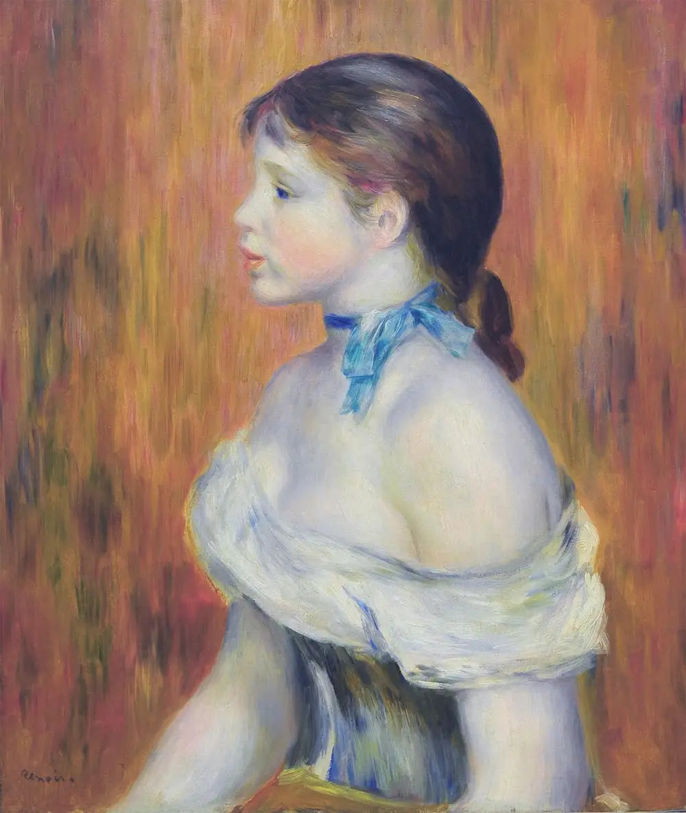 Reproduction du tableau « Jeune Fille au ruban bleu - Pierre-Auguste Renoir » par Alpha Reproduction en peinture à l’huile