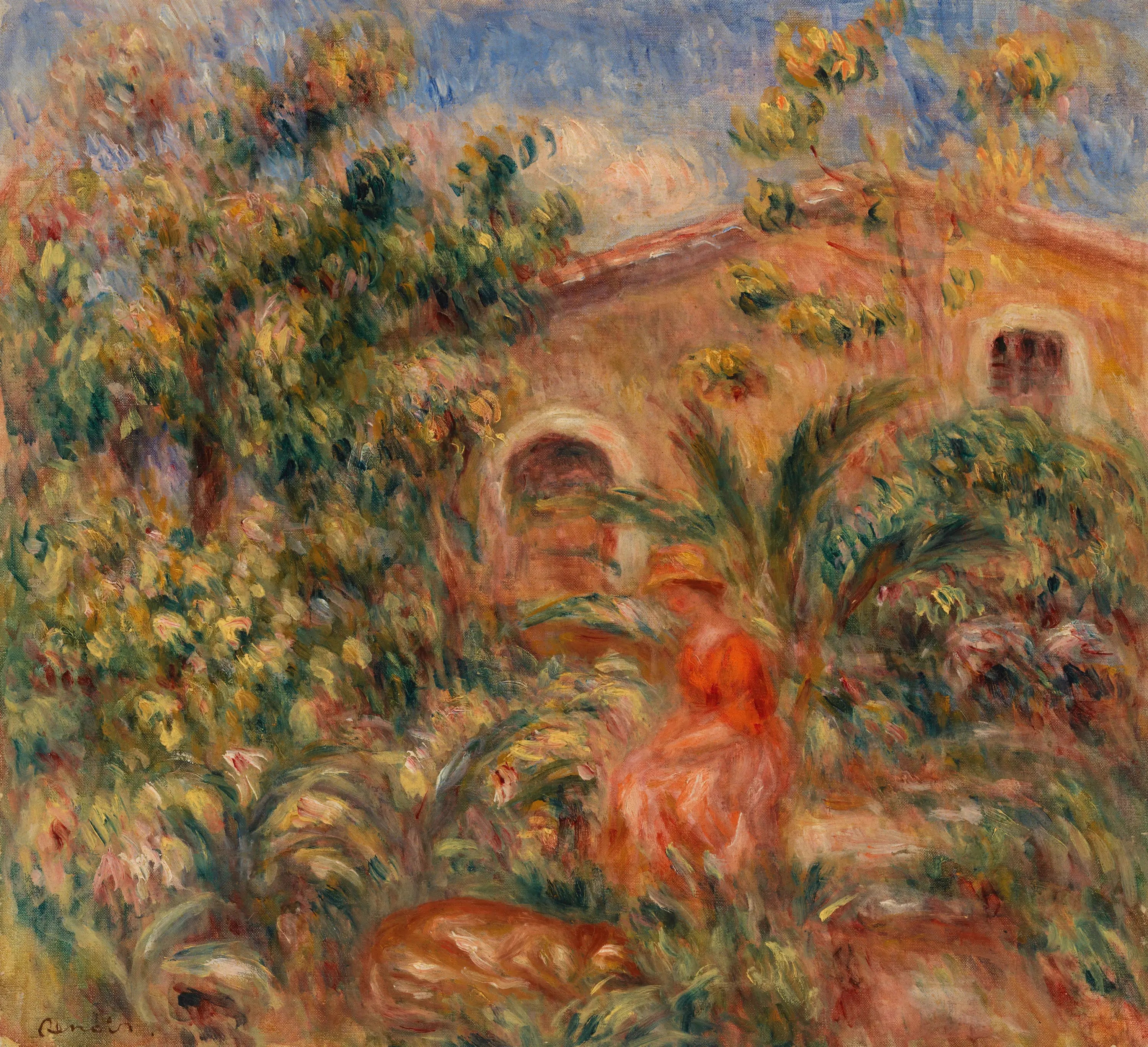 Reproduction du tableau « Paysage avec femme et chien (Femme et chien dans un paysage) - Pierre-Auguste Renoir » par Alpha Reproduction en peinture à l’huile