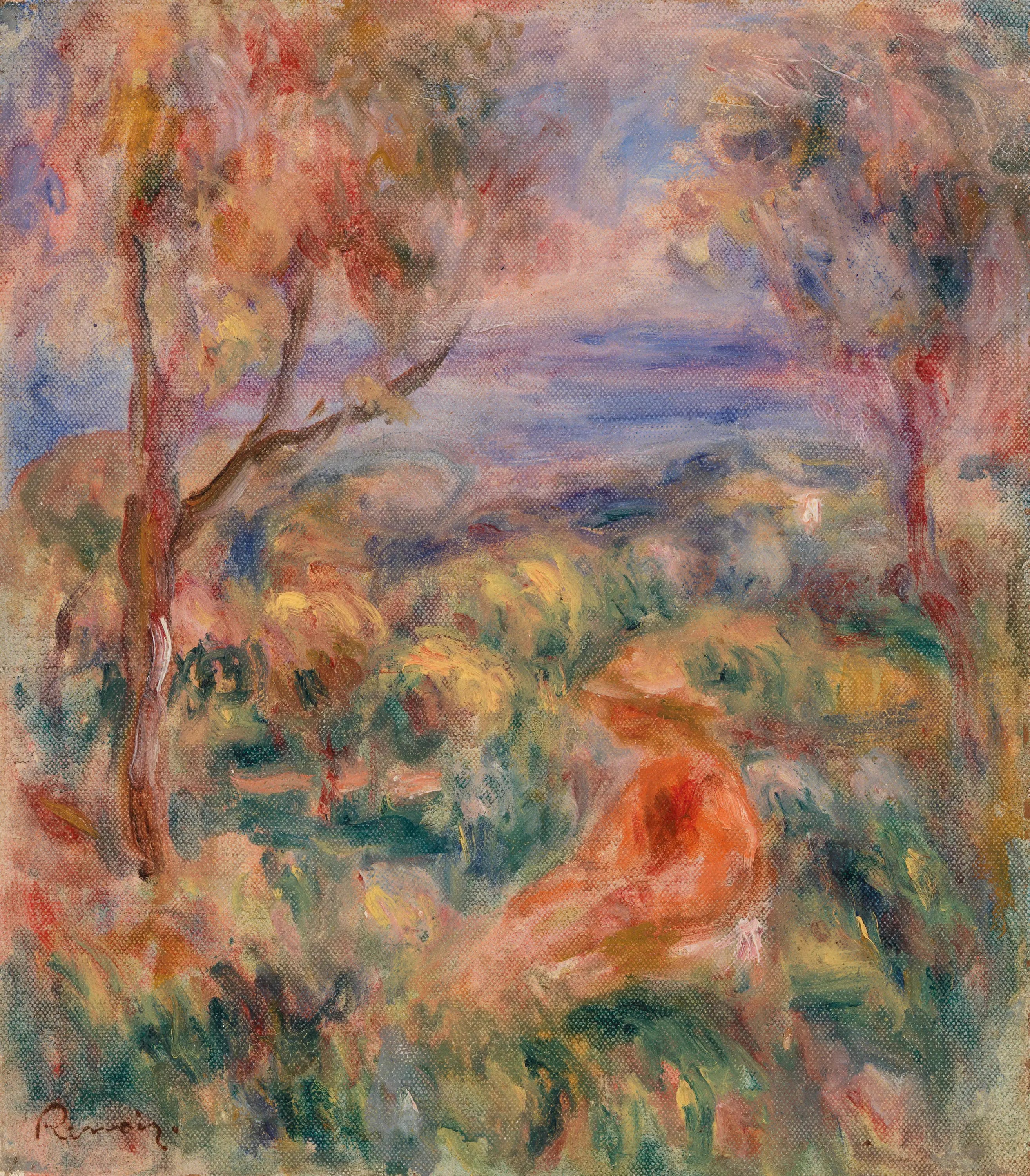 Reproduction du tableau « Femme assise avec la mer au loin (Femme assise au bord de la mer) - Pierre-Auguste Renoir » par Alpha Reproduction en peinture à l’huile