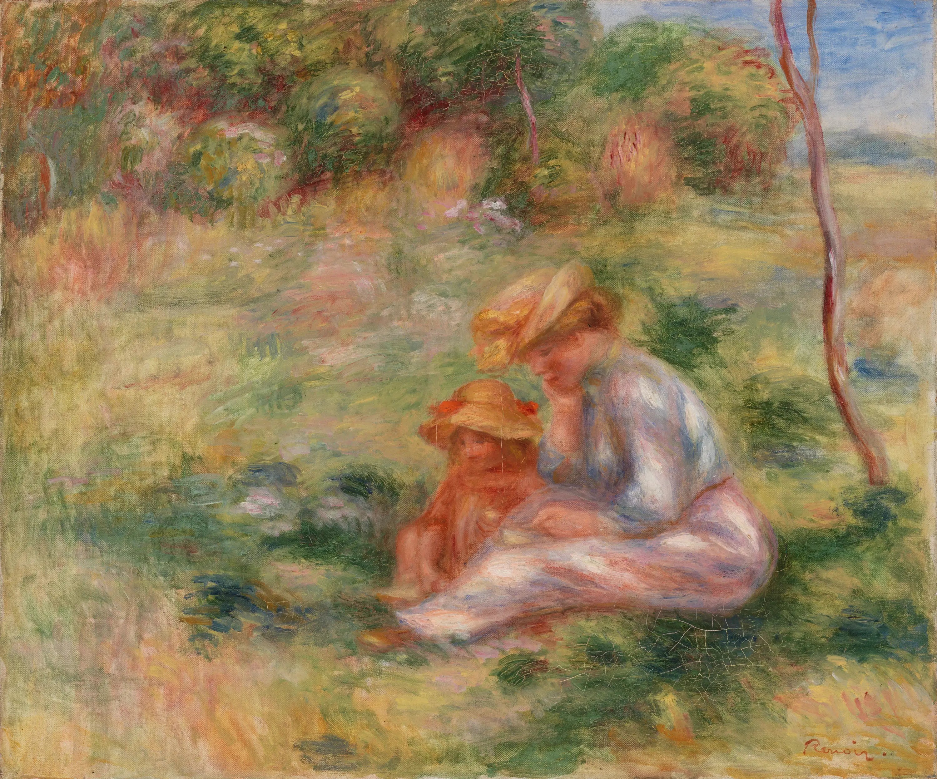 Reproduction du tableau « Femme avec enfant sur l'herbe - Pierre-Auguste Renoir » par Alpha Reproduction en peinture à l’huile