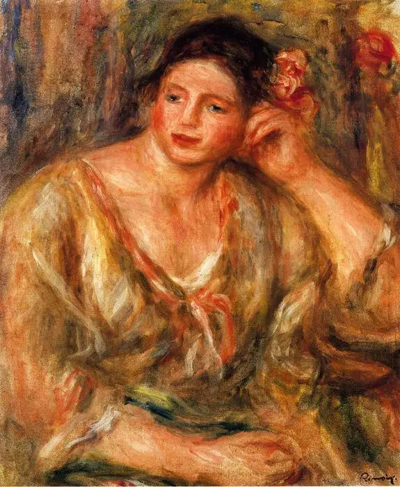 Reproduction du tableau « Madeleine appuyée sur son coude avec des fleurs dans les cheveux - Pierre-Auguste Renoir » par Alpha Reproduction en peinture à l’huile