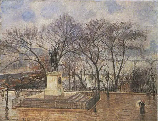 Reproduction du tableau « La terrasse surélevée du Pont-Neuf, place Henri IV : sous la pluie matinale - Camille Pissarro » par Alpha Reproduction en peinture à l’huile
