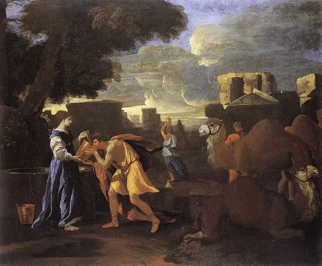Éliézer et Rébecca au puits ou Rébecca étanchant la soif d’Éliézer. - Nicolas Poussin - Alpha Reproduction