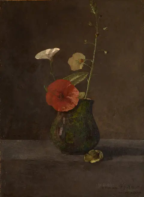 Liserons et coquelicots dans un petit pichet vert - Odilon Redon - Alpha Reproduction