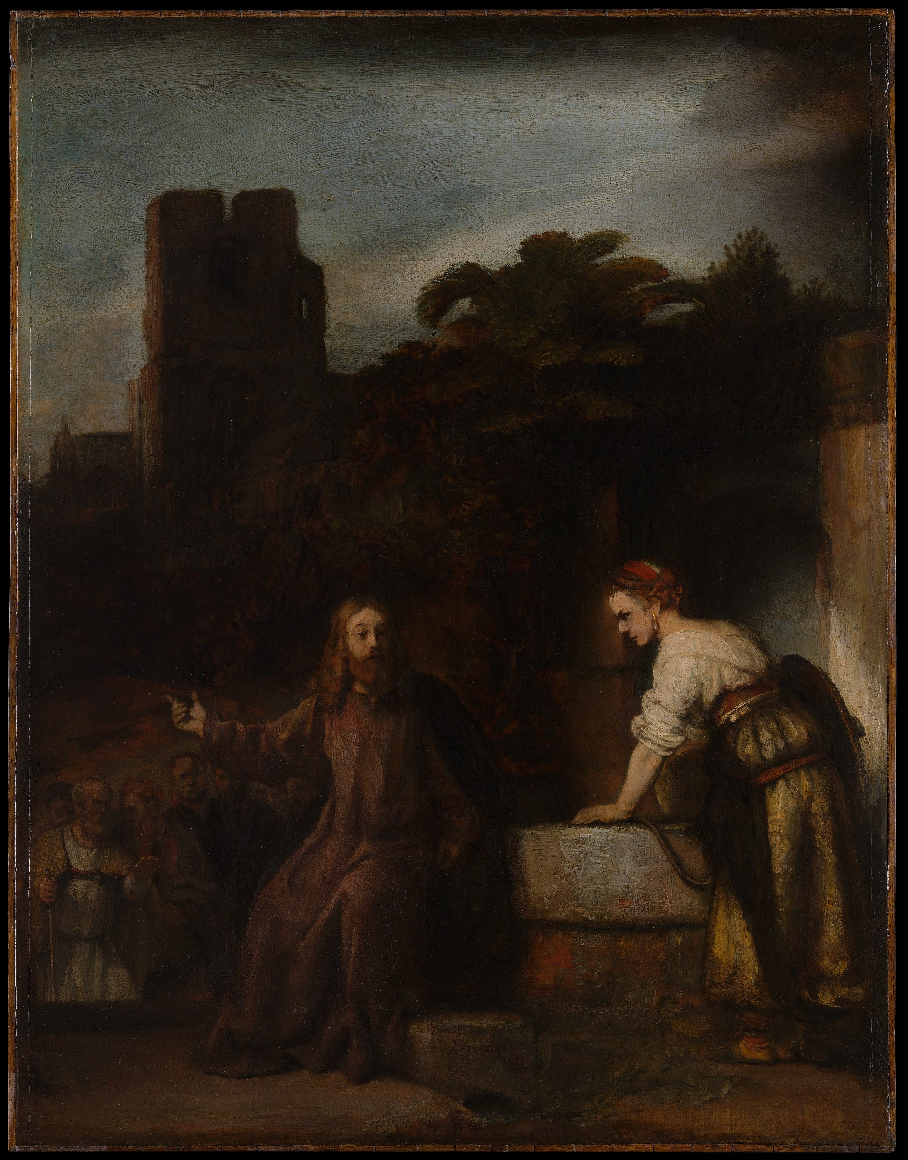 Reproduction du tableau « Le Christ et la Samaritaine - Rembrandt » par Alpha Reproduction en peinture à l’huile