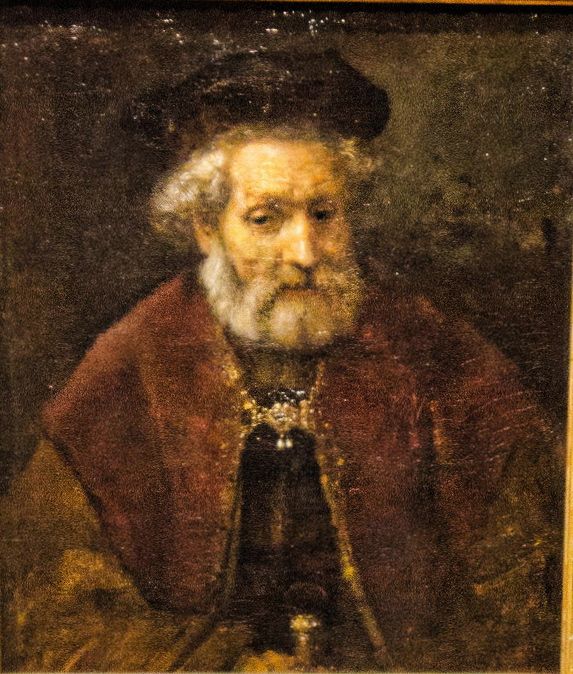 Reproduction du tableau « Vieil homme avec une barbe et un béret - Rembrandt » par Alpha Reproduction en peinture à l’huile