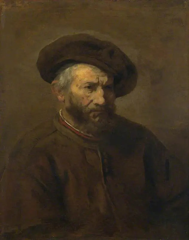 חצי דמות של גבר מזוקן עם ברט - רמברנדט
