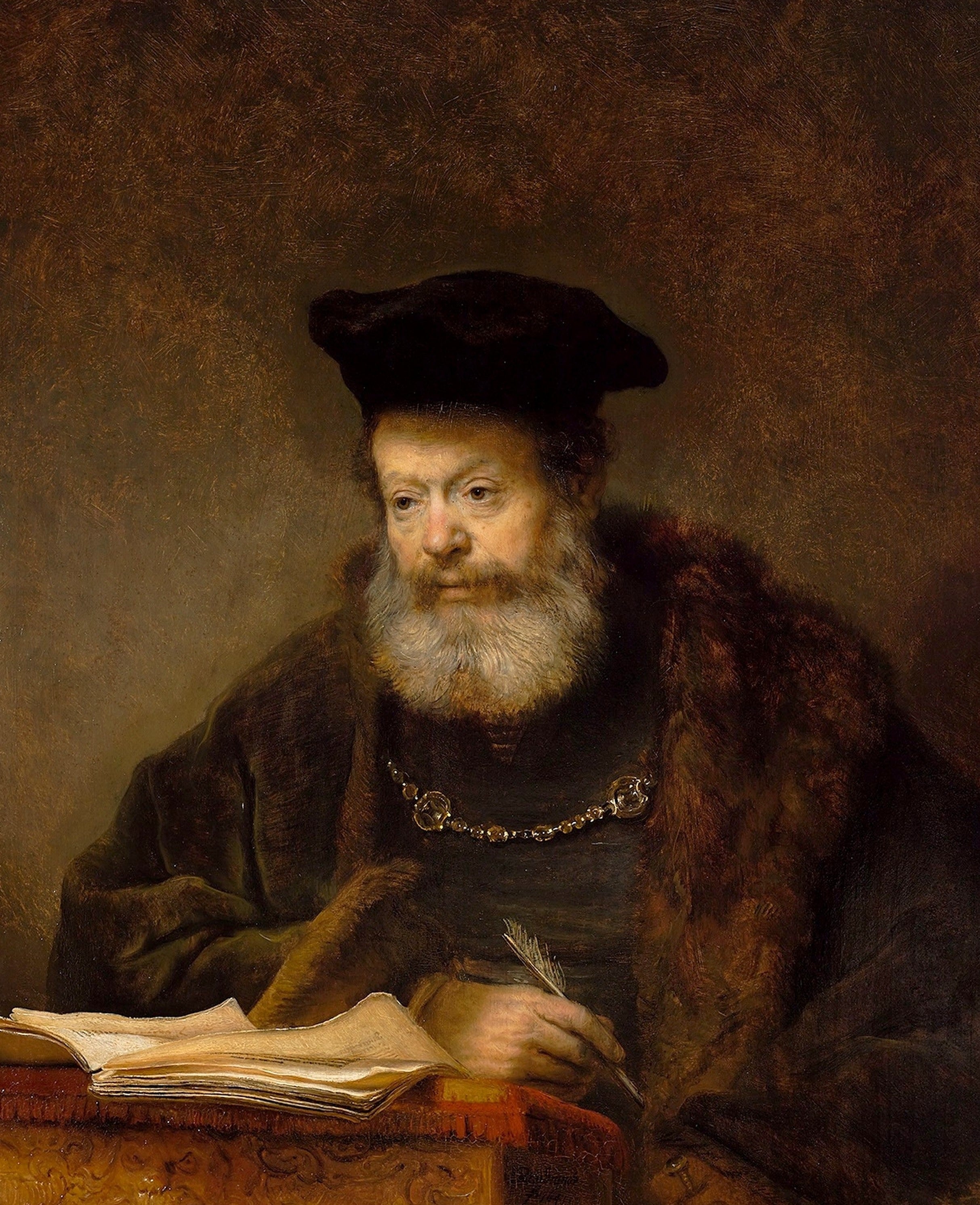 Reproduction du tableau « Érudit à sa table de travail - Rembrandt » par Alpha Reproduction en peinture à l’huile