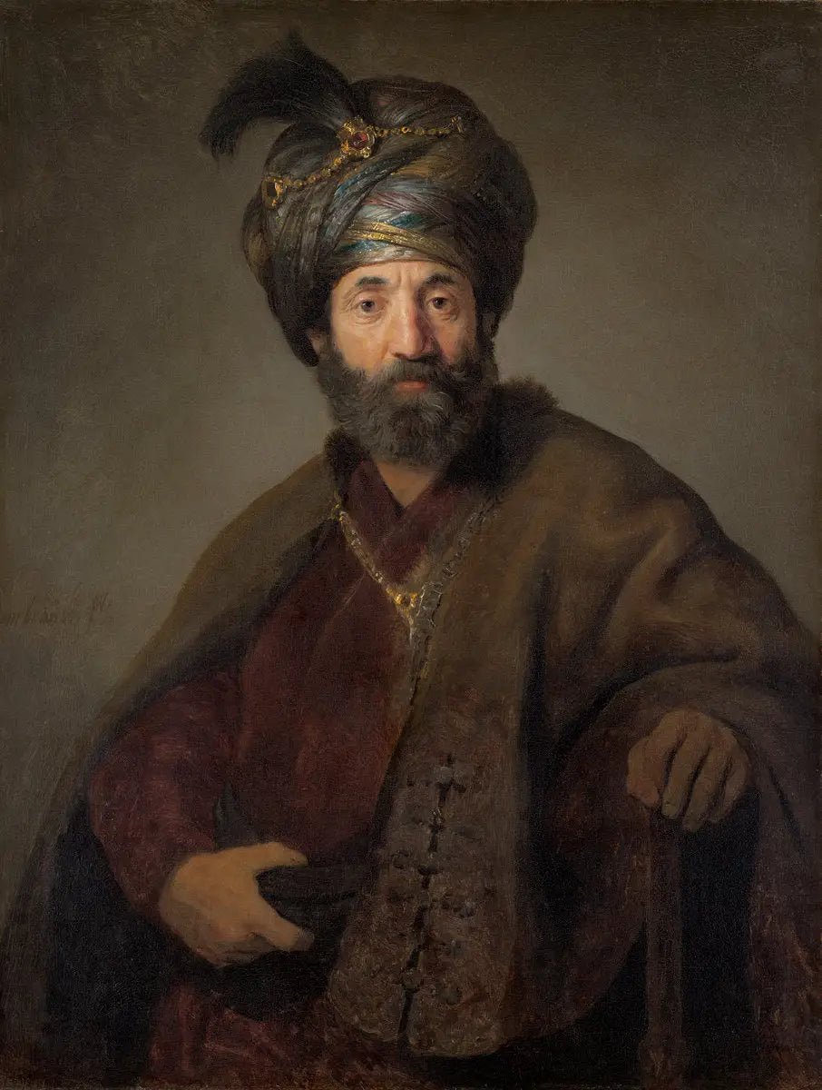 Reproduction du tableau « Homme en costume oriental - Rembrandt » par Alpha Reproduction en peinture à l’huile