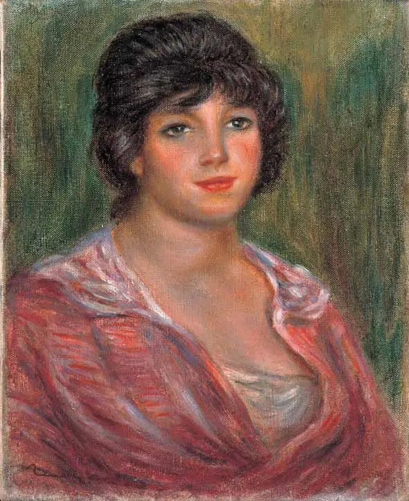 Reproduction du tableau « Jeune femme brune au chemisier rouge (Colonna Romano) - Pierre-Auguste Renoir » par Alpha Reproduction en peinture à l’huile