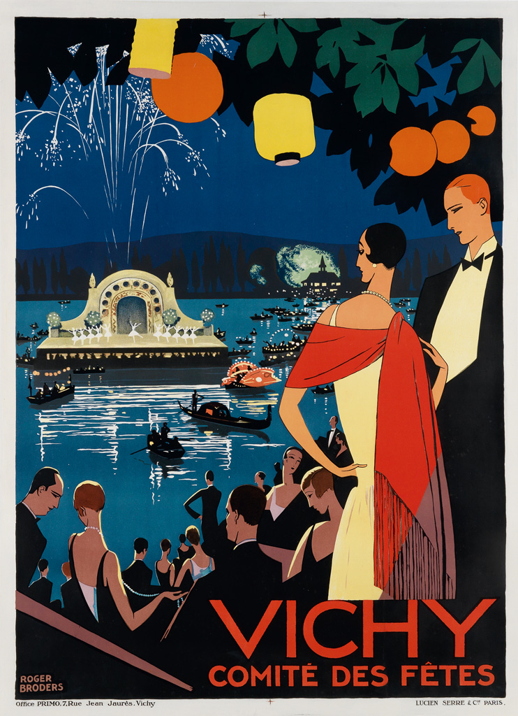 Vichy, Comité des fêtes, Roger Broders, 1928 — reproduction peinte à la main