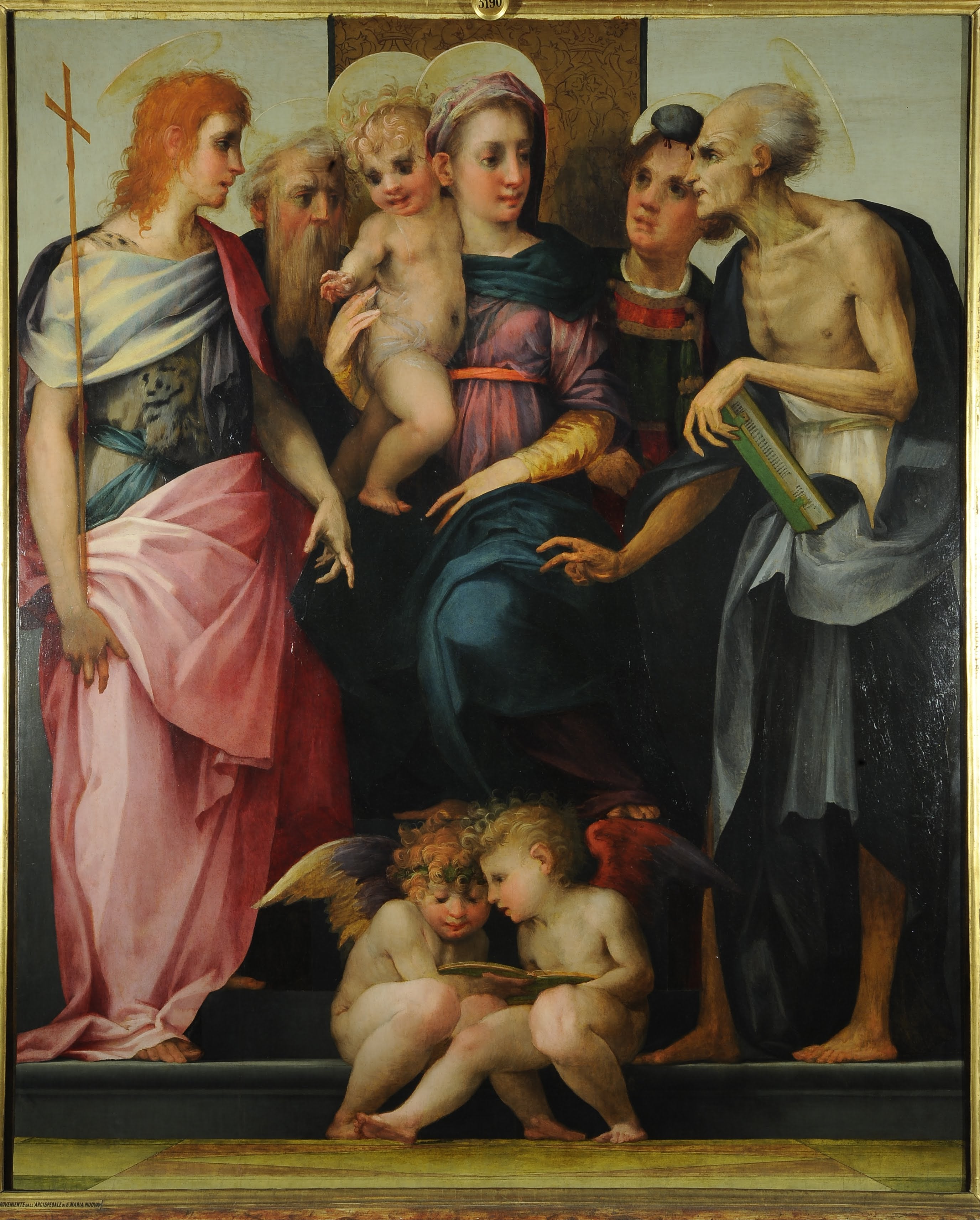 Vierge à l'Enfant en majesté avec les saints Jean baptiste, Antoine abbé, Étienne et Jérôme - Rosso Fiorentino