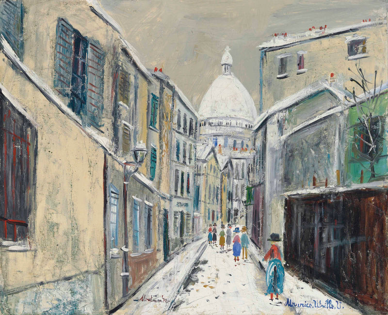Rue Saint-Rustique à Montmartre, sous la neige (1950) - Maurice Utrillo