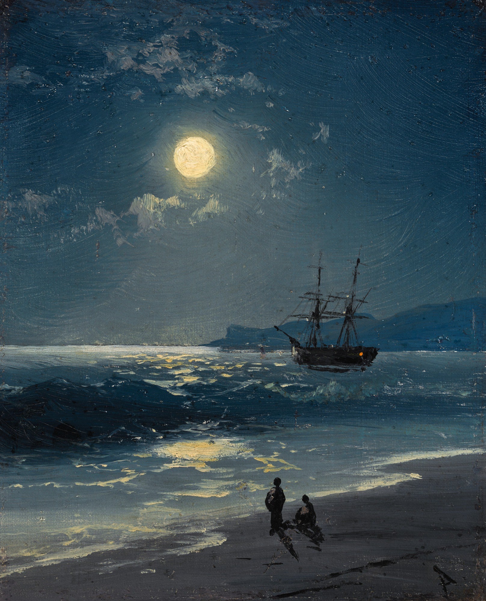 Voilier sur une mer calme au clair de lune - Ivan Aïvazovski