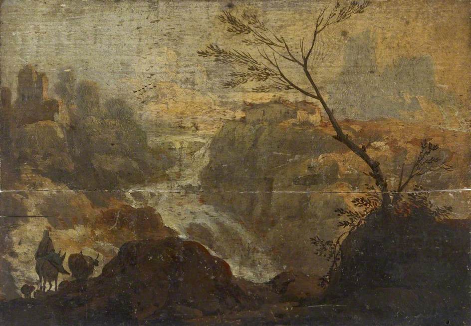 Paysage rocheux avec une cascade - Salvator Rosa