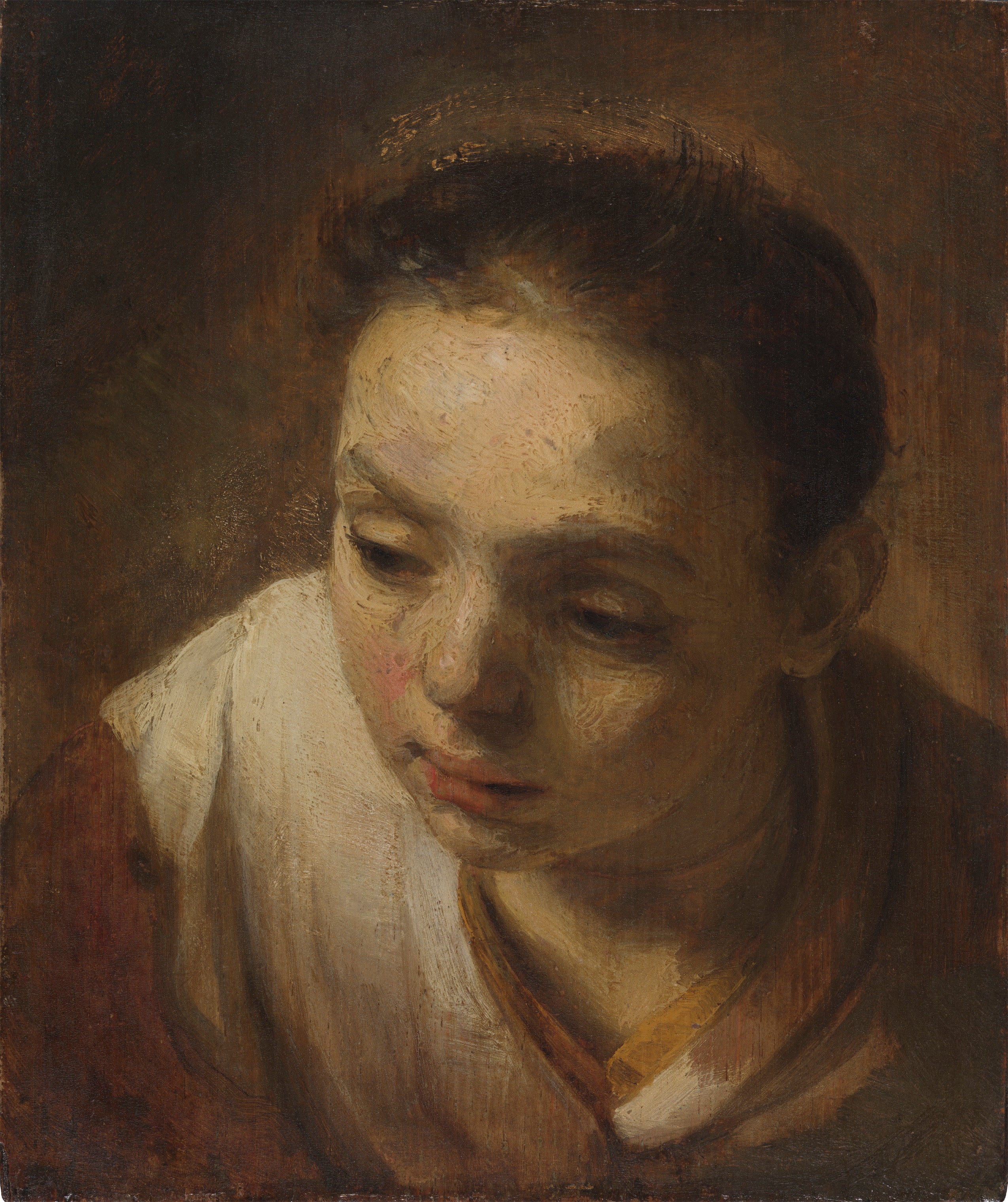 Reproduction du tableau « Tête de jeune fille, étude pour la Sainte Famille avec des anges - Rembrandt » par Alpha Reproduction en peinture à l’huile