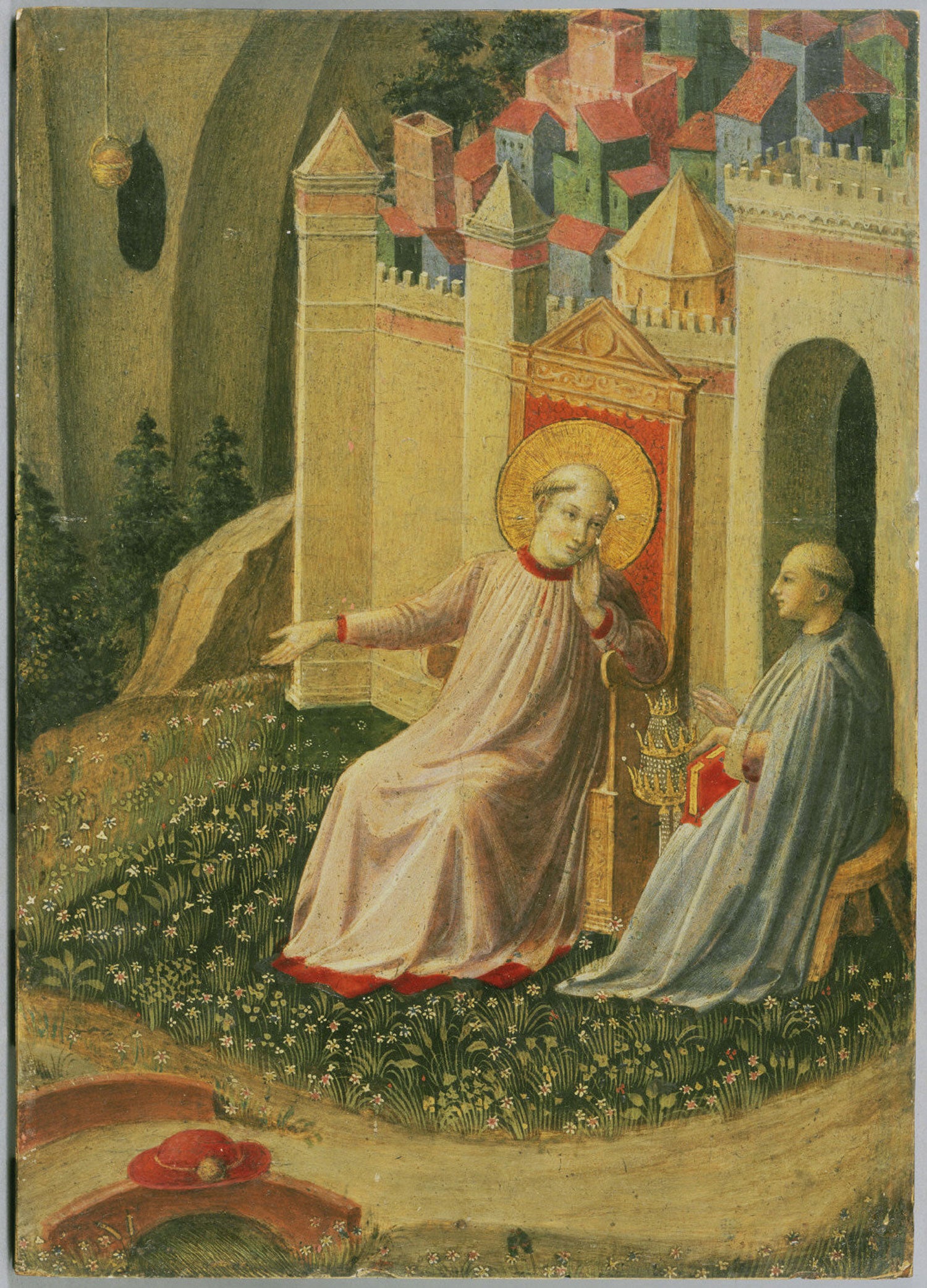 Grégoire le Grand refusant la tiare pontificale, extrait d'un panneau découpé représentant des scènes de la Thébaïde - Fra Angelico