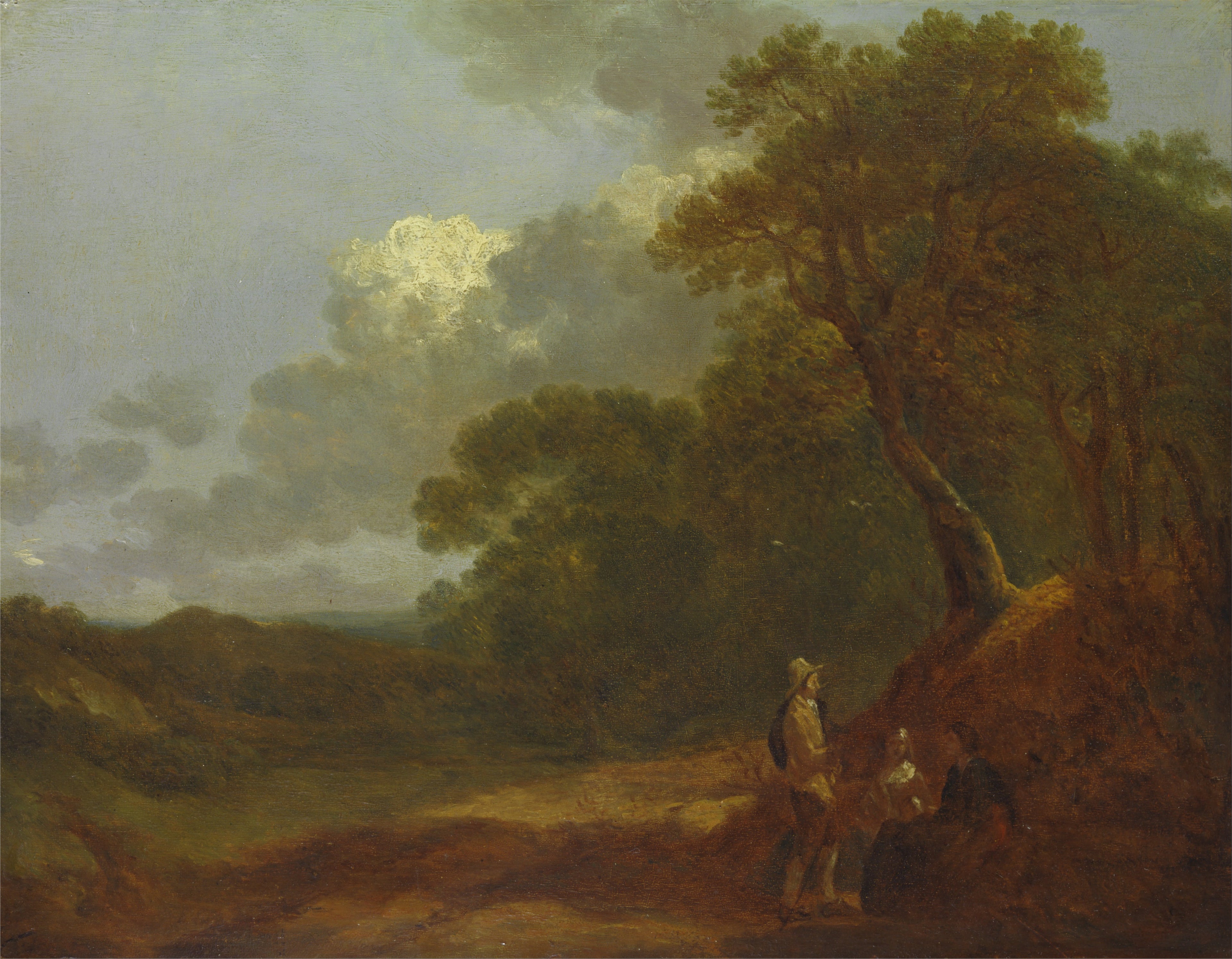 Paysage boisé avec un homme parlant à deux femmes assises - Thomas Gainsborough