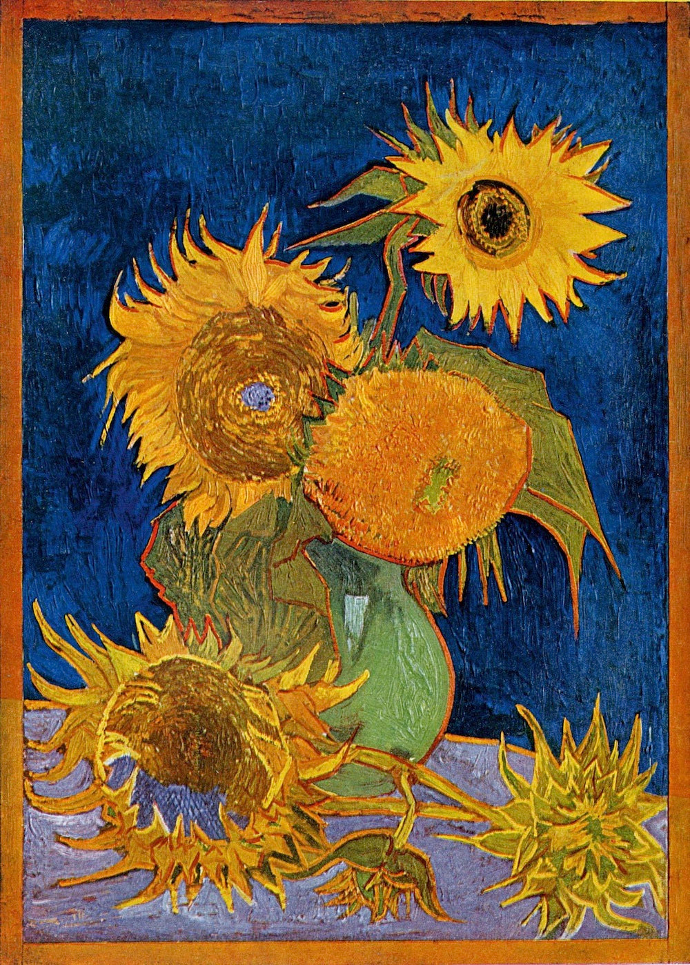 🌻 חמניות (רקע כחול מלכותי) – וינסנט ואן גוך (1888)