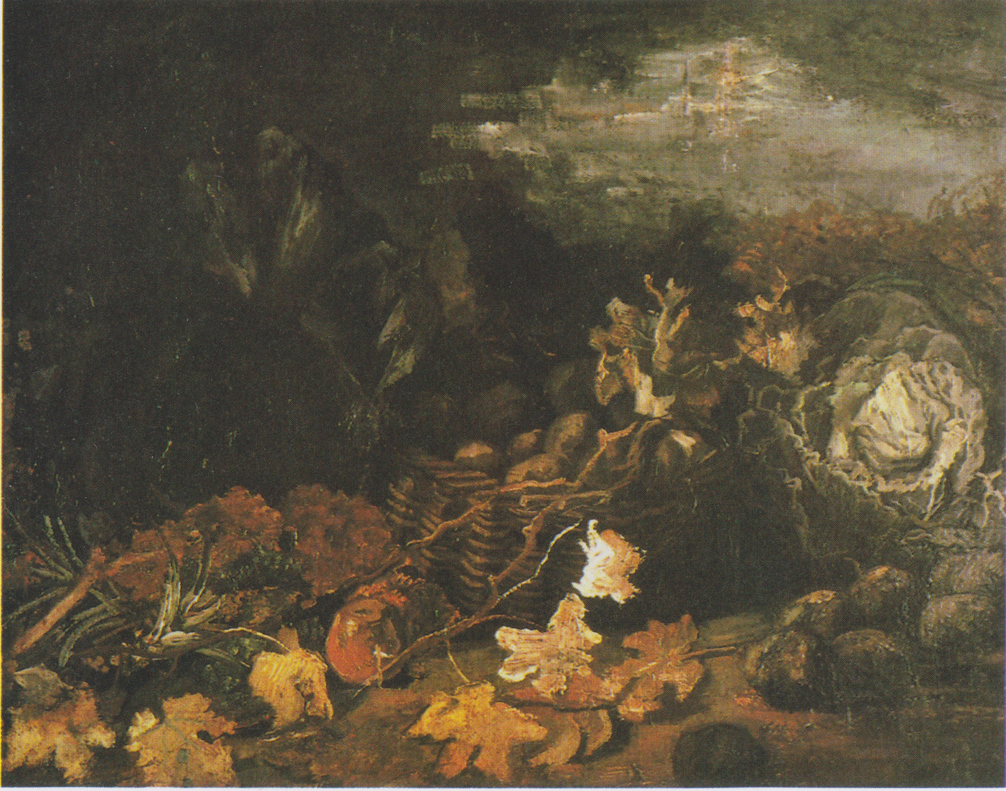 Reproduction du tableau « Nature morte avec un panier de pommes de terre, entouré de feuilles d'automne et de légumes - Vincent van Gogh » par Alpha Reproduction en peinture à l’huile