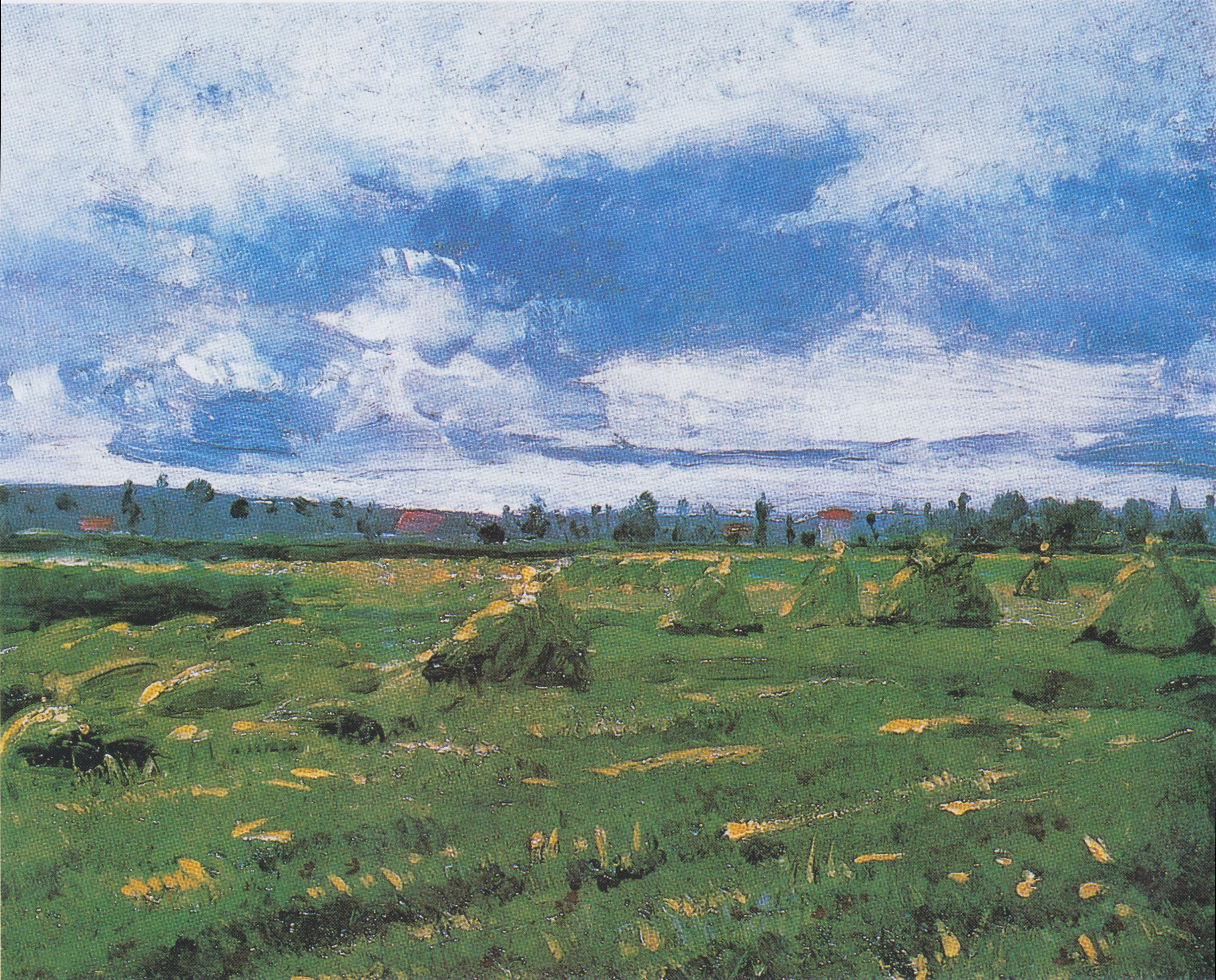Reproduction du tableau « Champs de blé avec meules - Vincent van Gogh » par Alpha Reproduction en peinture à l’huile