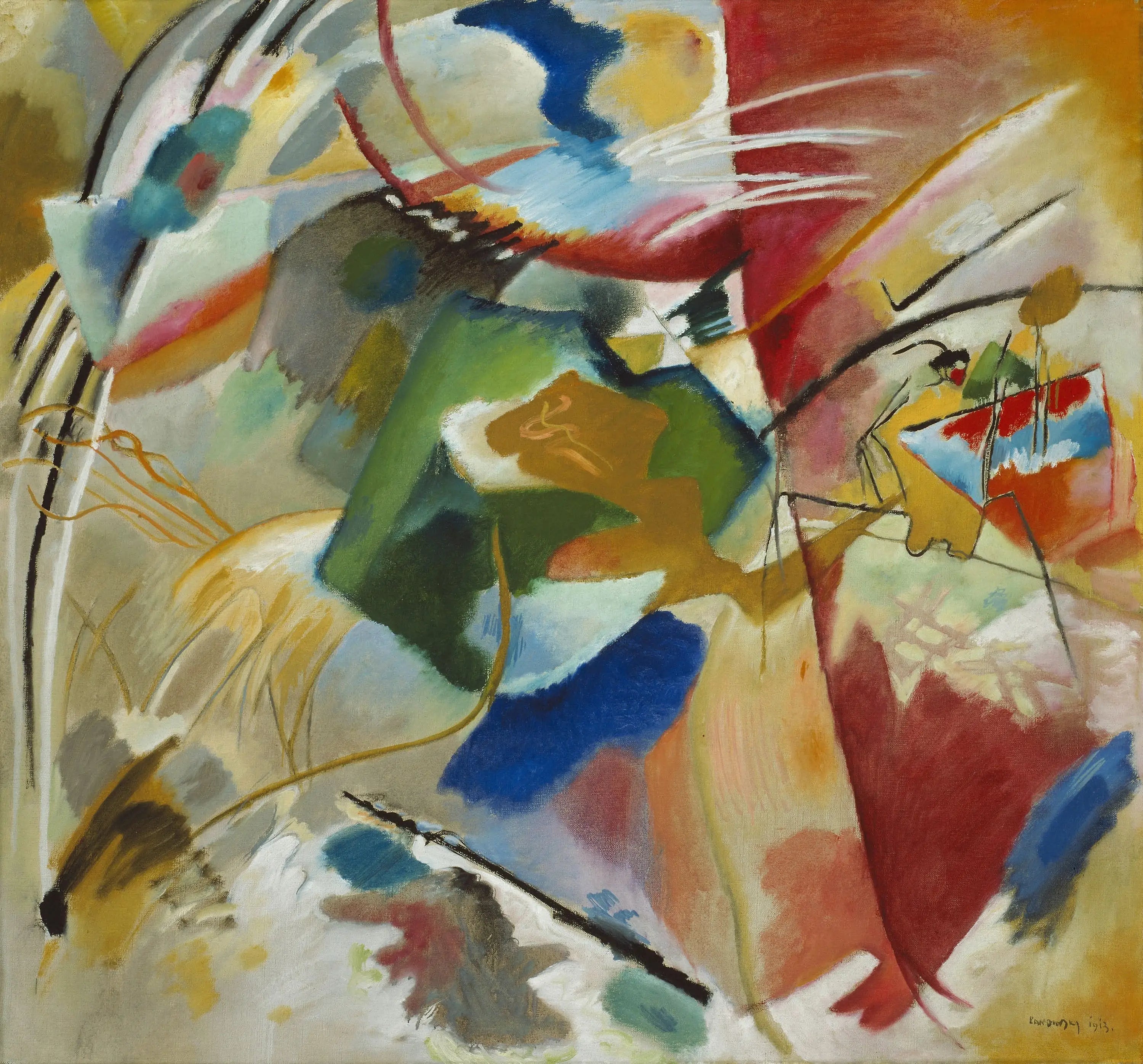 Reproduction du tableau « Peinture au centre vert - Vassily Kandinsky » par Alpha Reproduction en peinture à l’huile