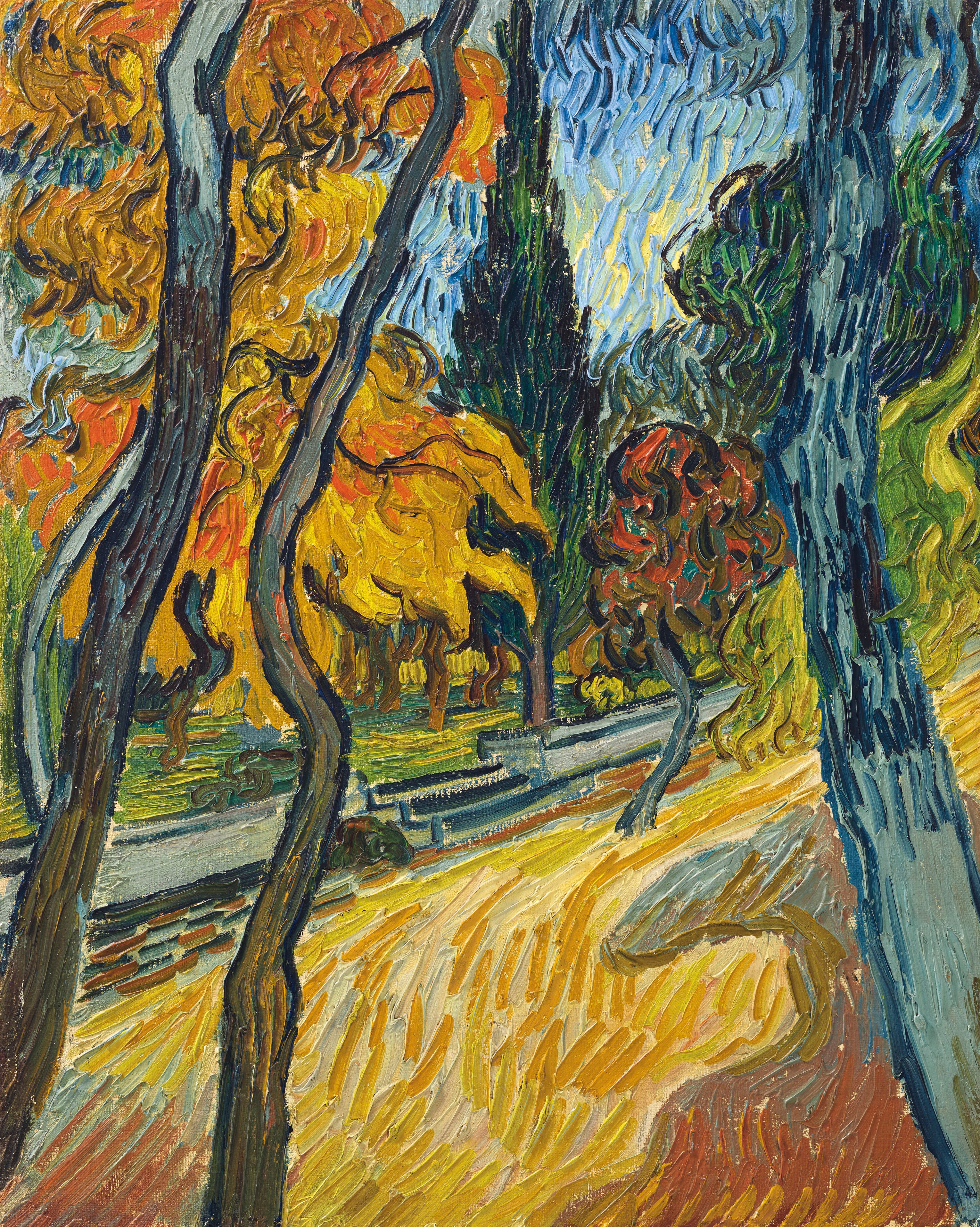 Reproduction du tableau « Arbres dans le jardin de l'asile - Vincent van Gogh » par Alpha Reproduction en peinture à l’huile