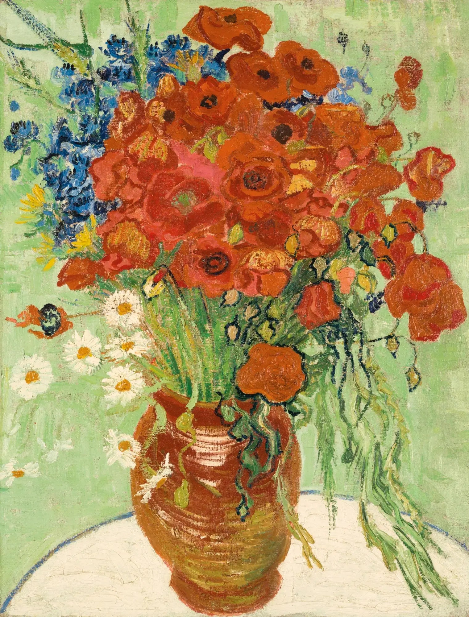 Reproduction du tableau « Vase avec marguerites et coquelicots - Vincent van Gogh » par Alpha Reproduction en peinture à l’huile