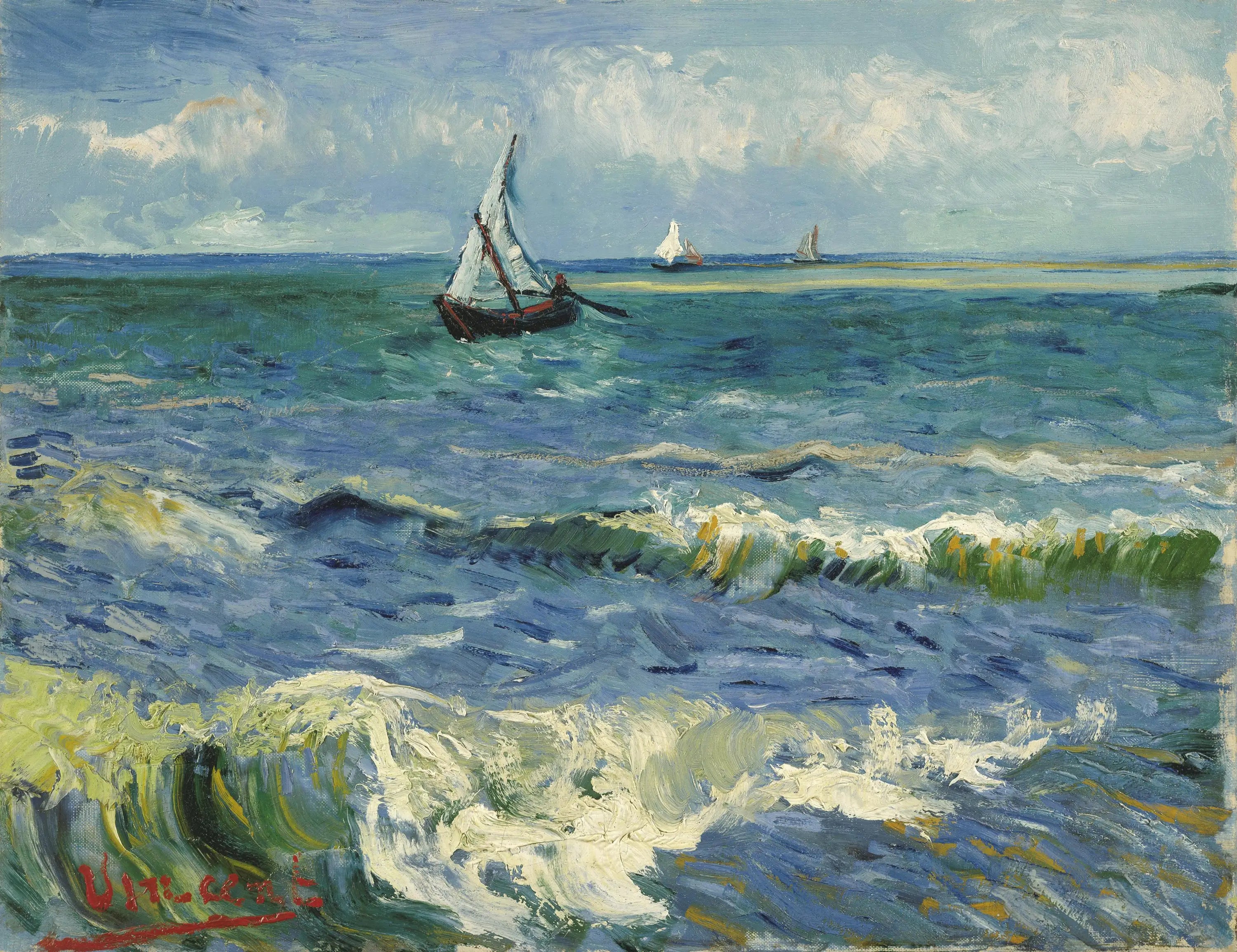 Reproduction du tableau « Paysage marin près des Saintes-Maries-de-la-Mer - Vincent van Gogh » par Alpha Reproduction en peinture à l’huile