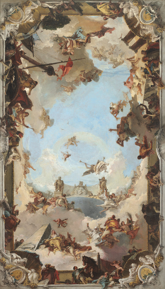 Reproduction du tableau « La richesse et les bienfaits de la monarchie espagnole sous Charles III - Giovanni Battista Tiepolo » par Alpha Reproduction en peinture à l’huile