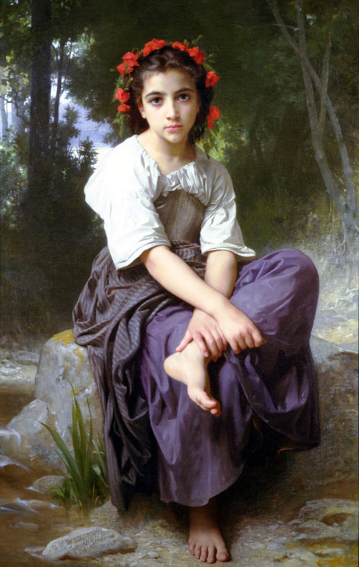 Reproduction du tableau « Au bord du ruisseau - Bouguereau » par Alpha Reproduction en peinture à l’huile