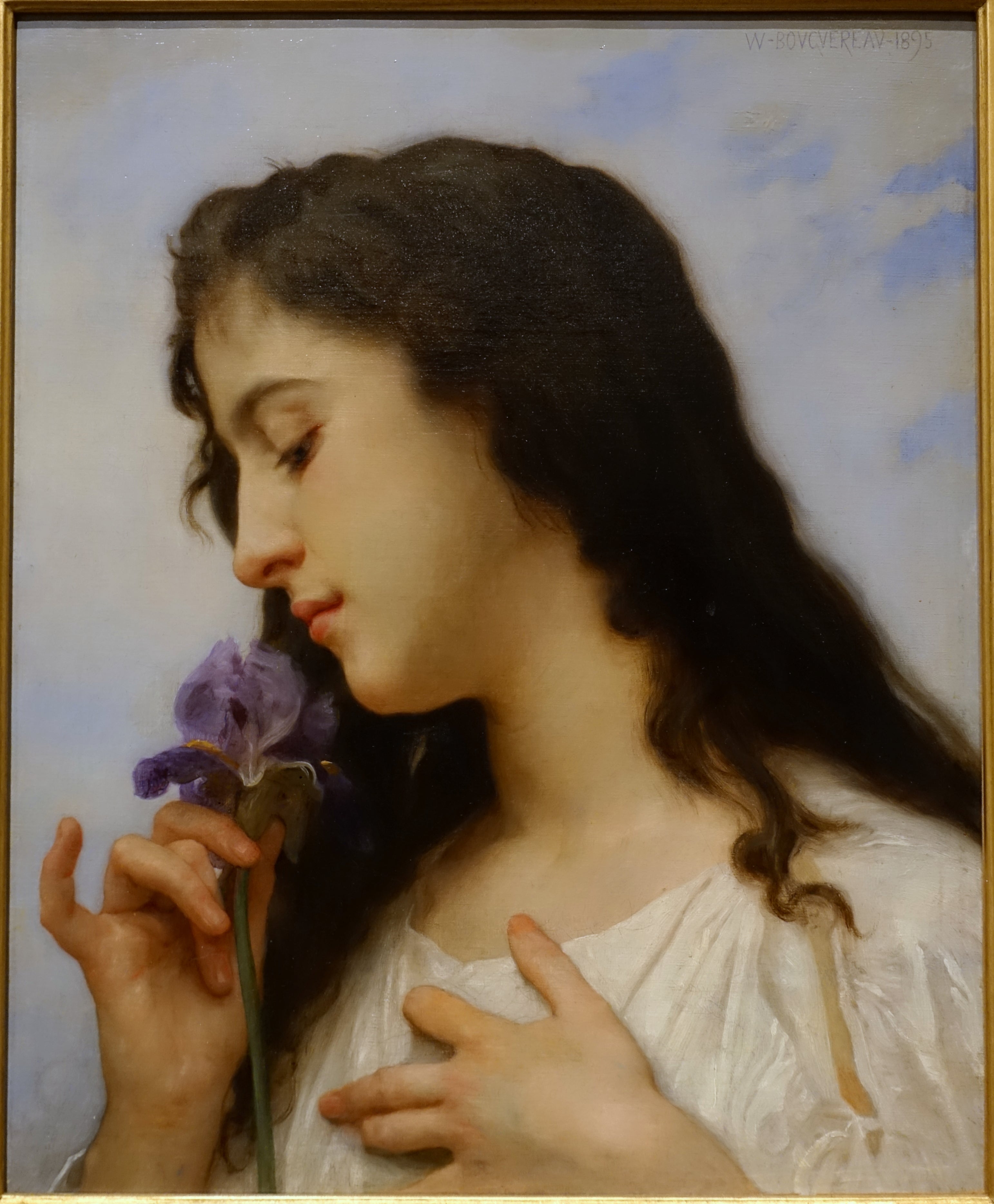 Reproduction du tableau « Femme à l'iris - Bouguereau » par Alpha Reproduction en peinture à l’huile