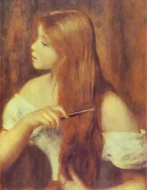 Reproduction du tableau « Jeune fille se peignant les cheveux - Pierre-Auguste Renoir » par Alpha Reproduction en peinture à l’huile