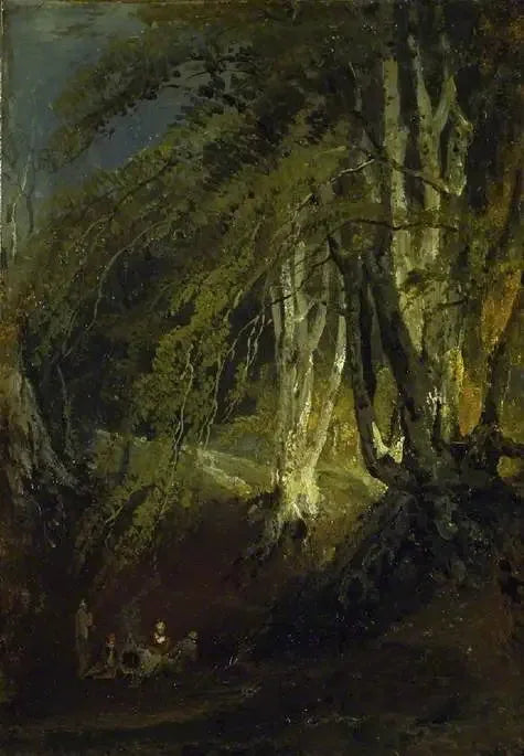 A Beech Wood with Gypsies round a Campfire - J. M. W. Turner image 1 reproduction artisanale de tableau