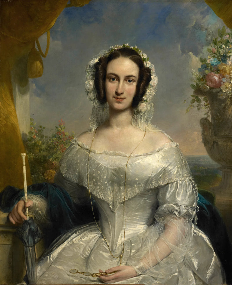 Agatha Petronella Hartsen (1814-78). Dans les toilettes nuptiales à l'occasion de son mariage avec Jan van der Hoop le 17 mars 1841 - Jan Willem Pieneman