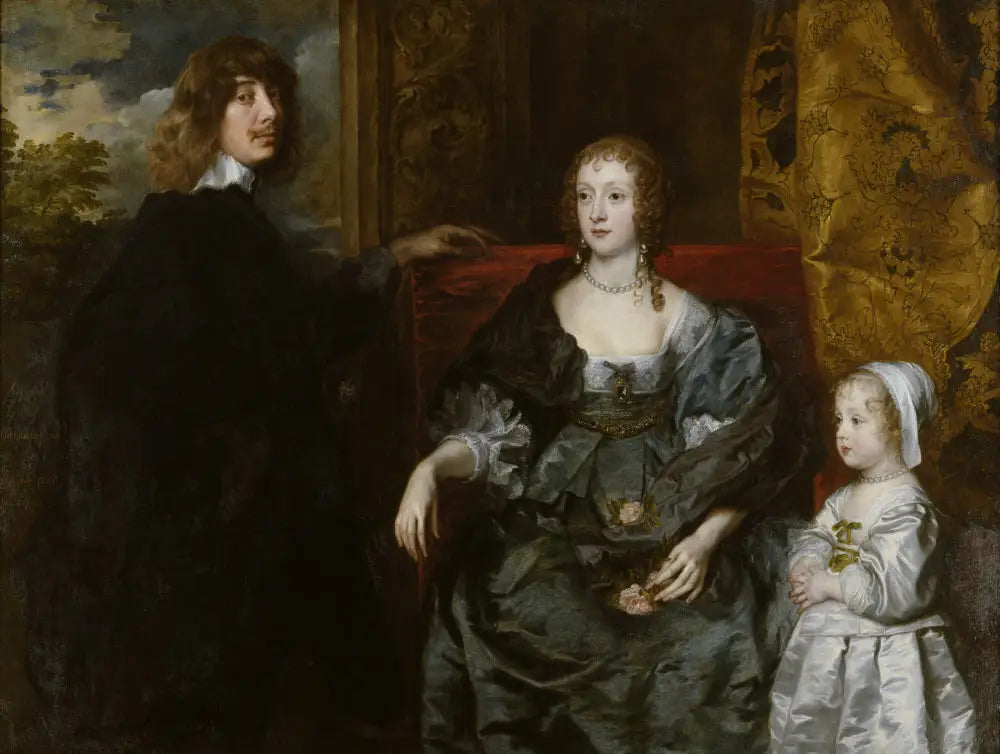 Algernon Percy, 10e comte de Northumberland (1602-1668) sa première épouse Lady Anne Cecil (décédée en 1637) et leur fille, Lady Catherine Percy (1630-1638) - Antoine van Dyck image 1 reproduction artisanale de tableau