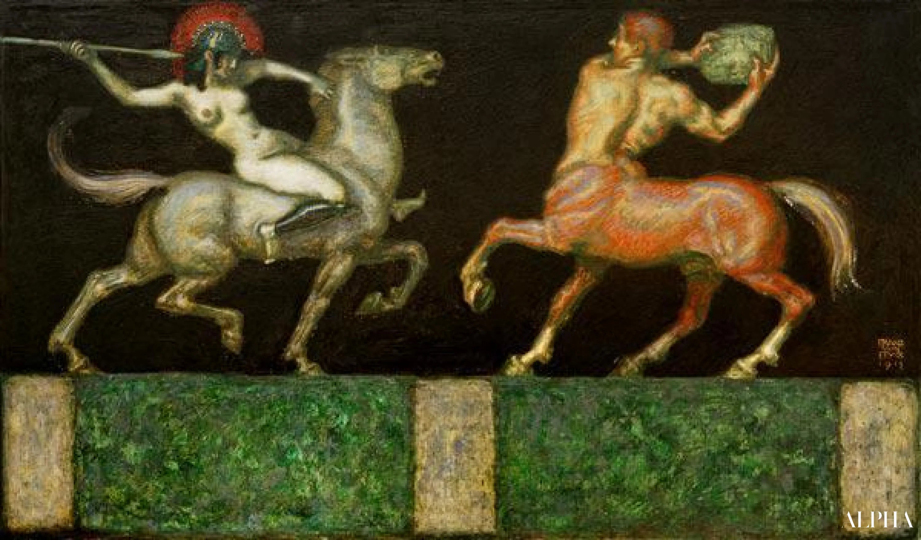 Reproduction du tableau « Amazone et Centaure - Franz von stuck » par Alpha Reproduction en peinture à l’huile