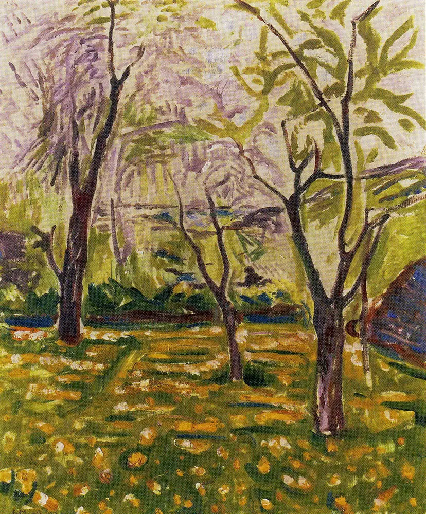 Reproduction du tableau « Arbres et Renoncules - Edvard Munch » par Alpha Reproduction en peinture à l’huile