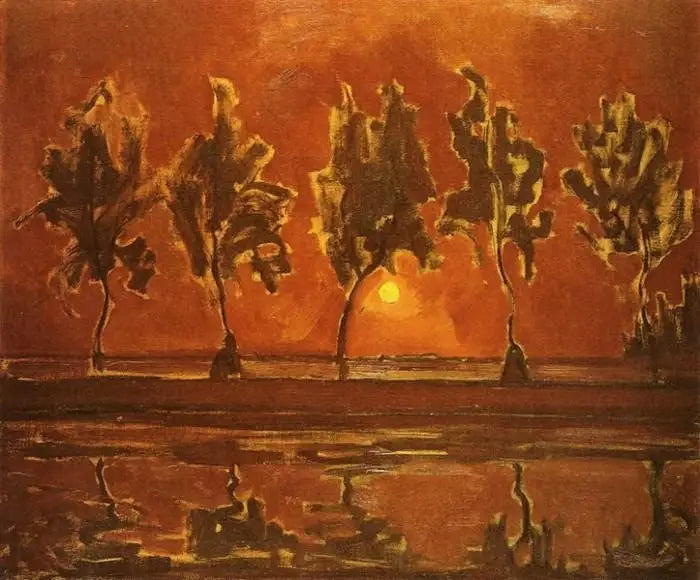 Reproduction du tableau « Arbres près du Gein au lever de la lune - Piet Mondrian » par Alpha Reproduction en peinture à l’huile