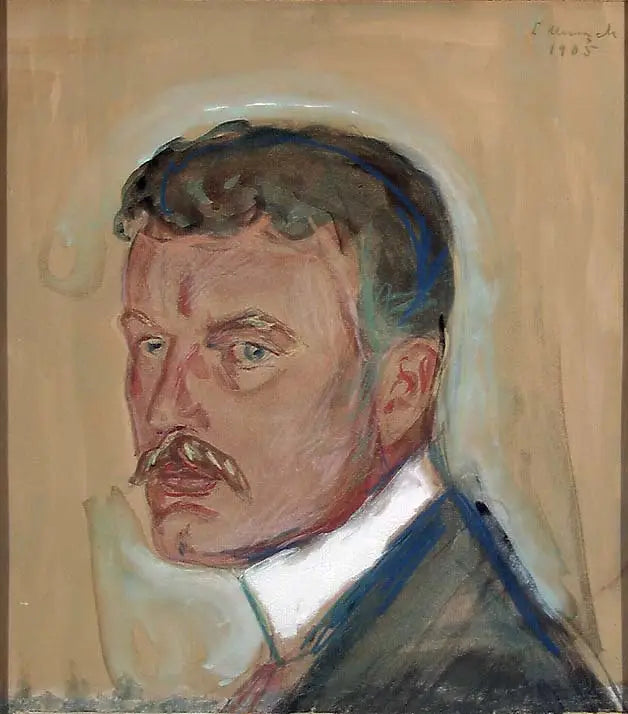 Reproduction du tableau « Autoportrait à la moustache et au col amidonné - Edvard Munch » par Alpha Reproduction en peinture à l’huile