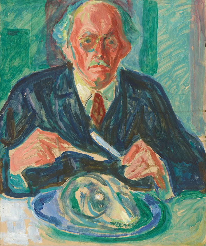 דיוקן עצמי עם ראש כלב על צלחת - אדוורד מונק