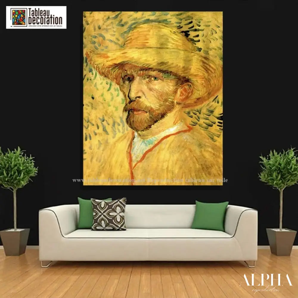 Autoportrait au chapeau de paille - Van Gogh - Reproductions de tableaux et peintures haut de gamme