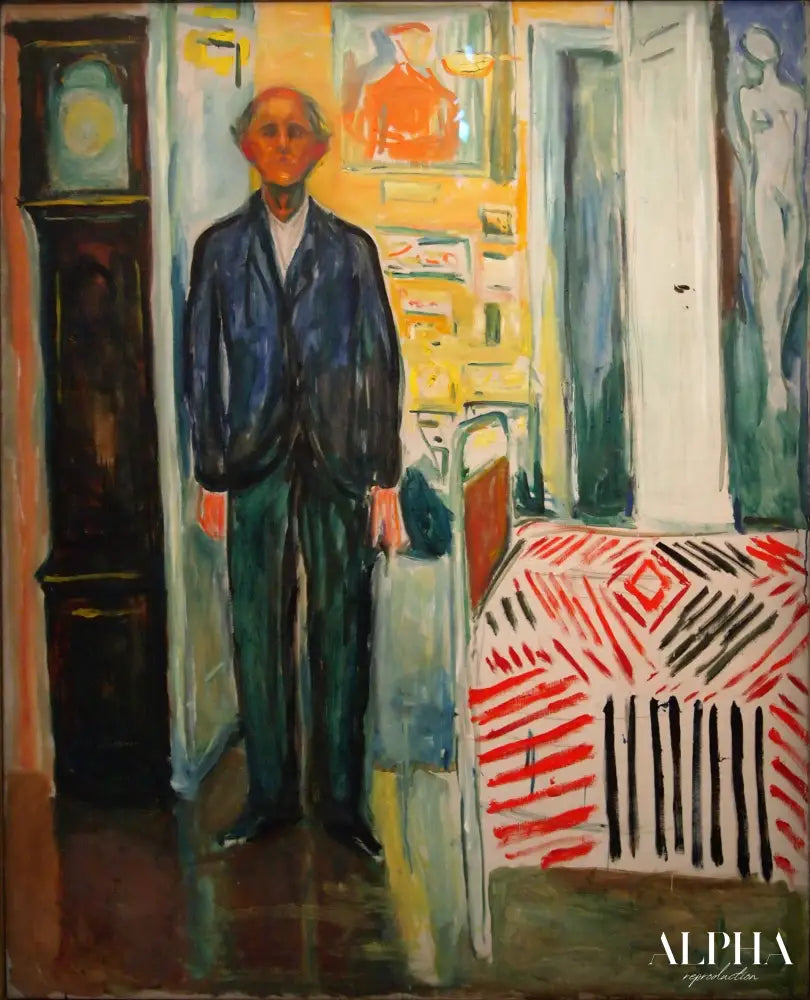 Autoportrait. Entre l'horloge et le lit - Edvard Munch - Reproductions de tableaux et peintures haut de gamme