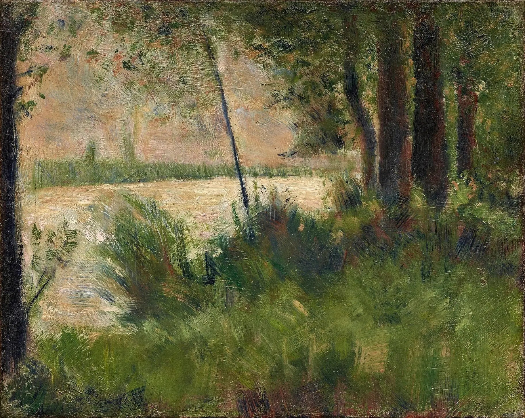 Reproduction du tableau « Berge herbeuse - Georges Seurat » par Alpha Reproduction en peinture à l’huile