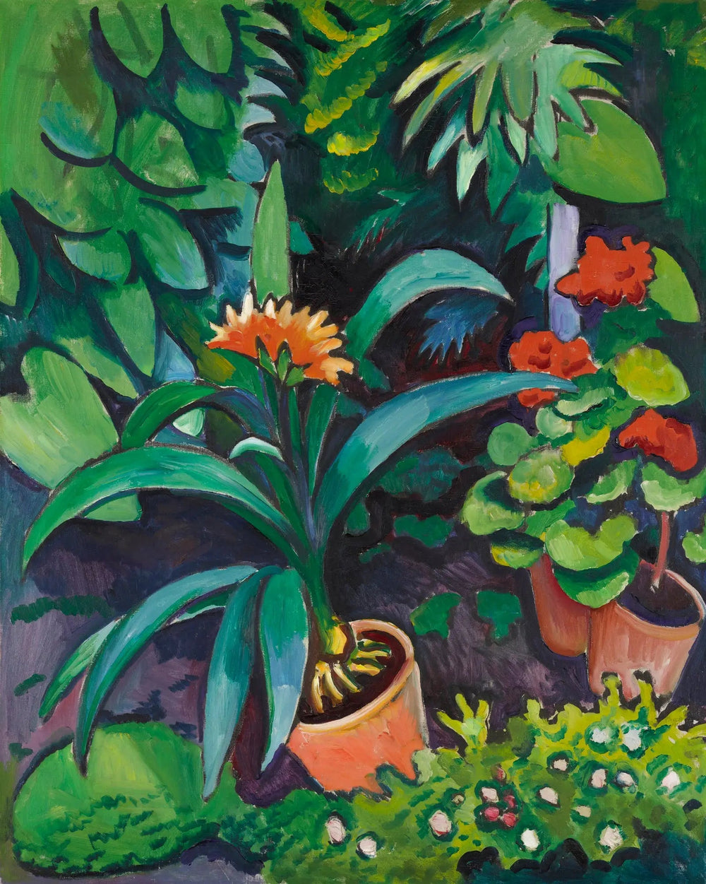 Blumen im Garten, Clivia und Pelargonien - August Macke image 1 reproduction de peinture à l’huile