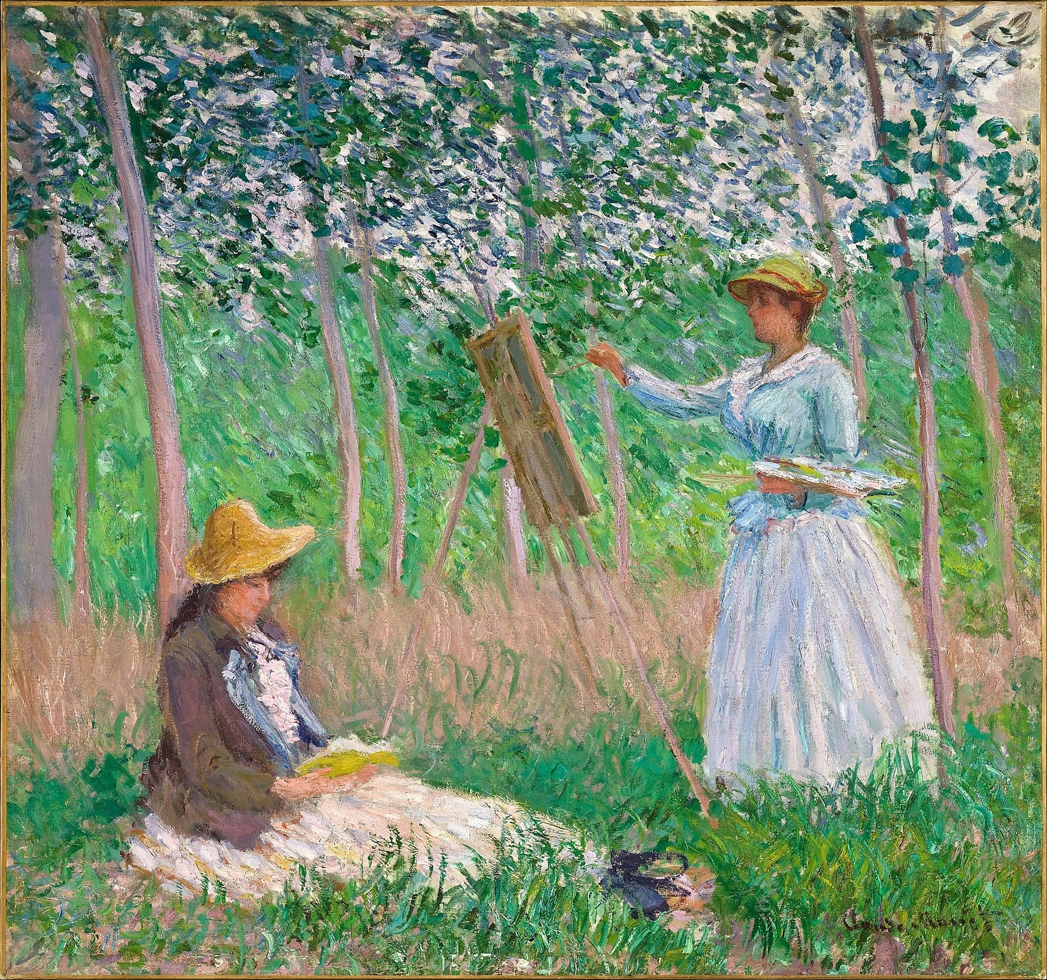 Dans le bois de Giverny, Blanche Hoschedé à son chevalet avec Suzanne lisant W1131 par Claude Monet, LACMA