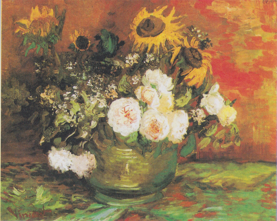Bol avec tournesols, roses et autres fleurs F250 — nature morte peinte par Vincent van Gogh