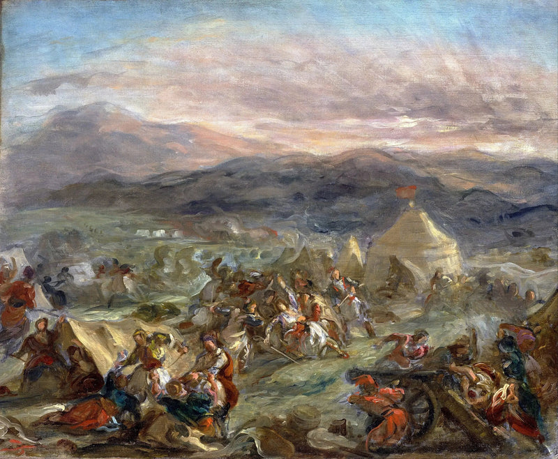 בוטזאריס מפתיע את המחנה הטורקי ונופל פצוע אנוש - יוג'ין דלקרואה