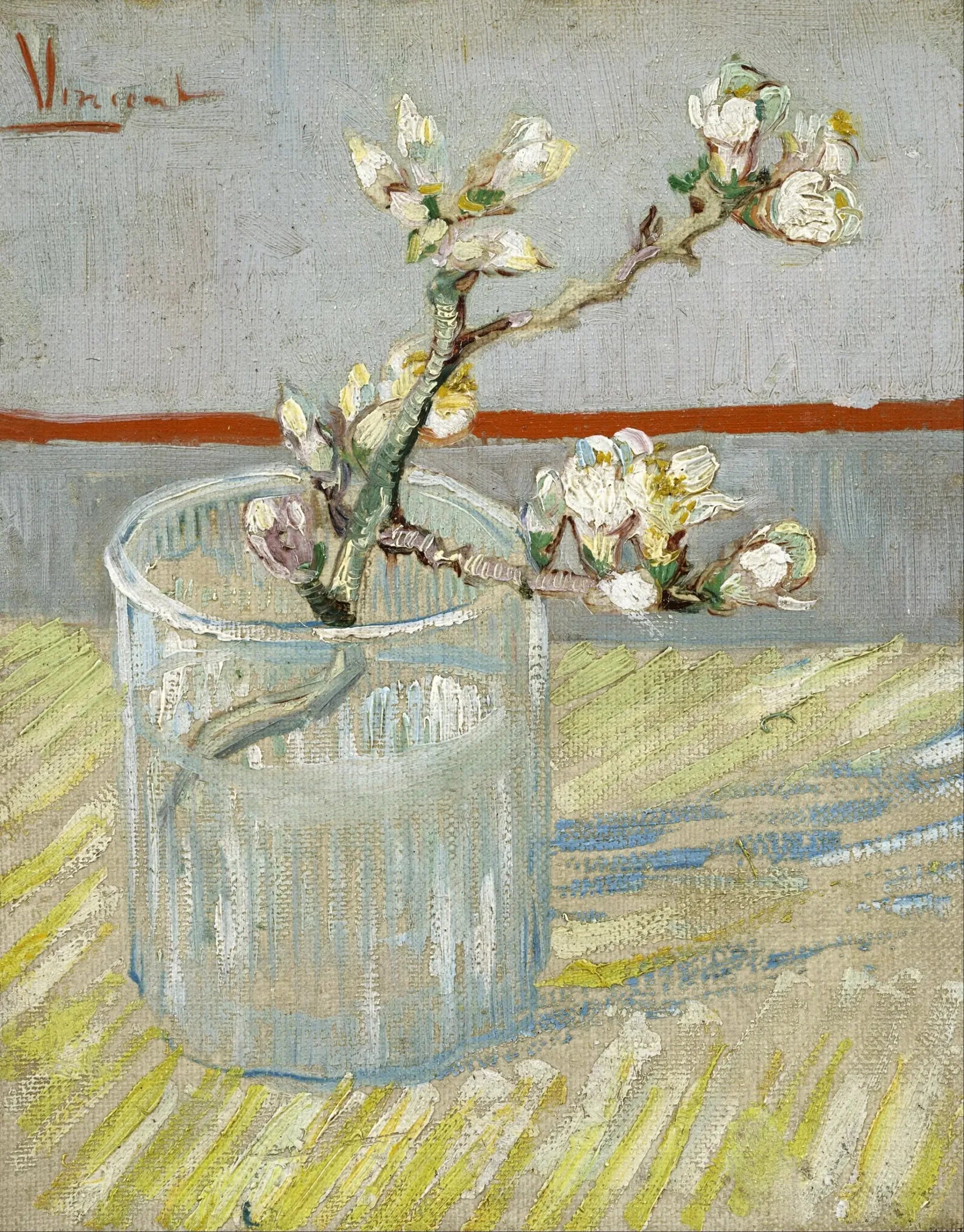 Branche d'amandier en fleur dans un verre - Vincent van Gogh image 1 reproduction artisanale de tableau